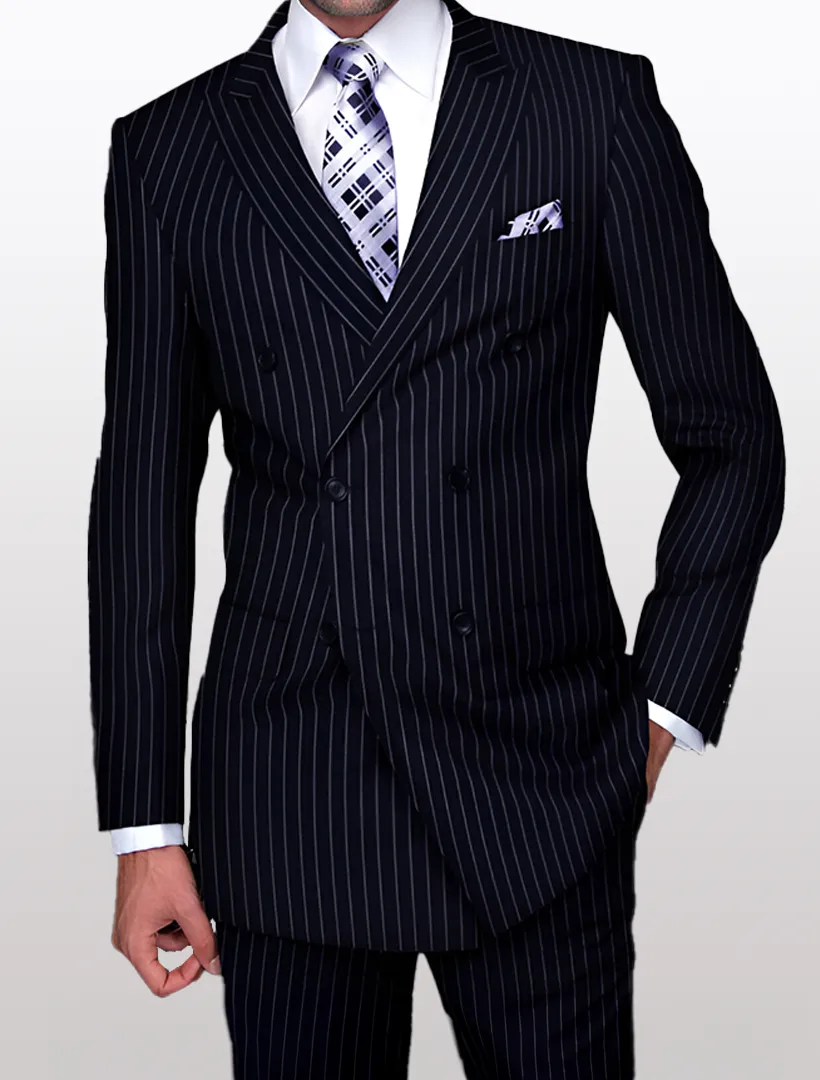 Statement Men's Navy Pin Stripe Double Breasted Suit