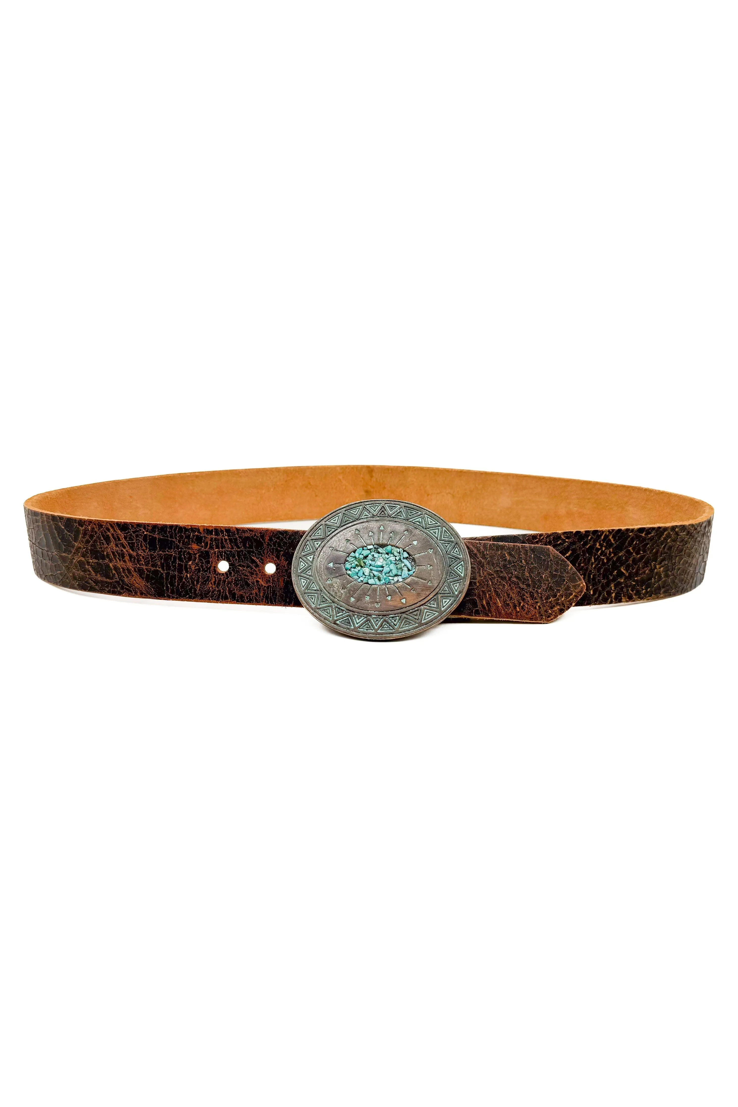 Streets Ahead Madison Western Distressed Leather Belt 24115 | Rust/Patina Buckle