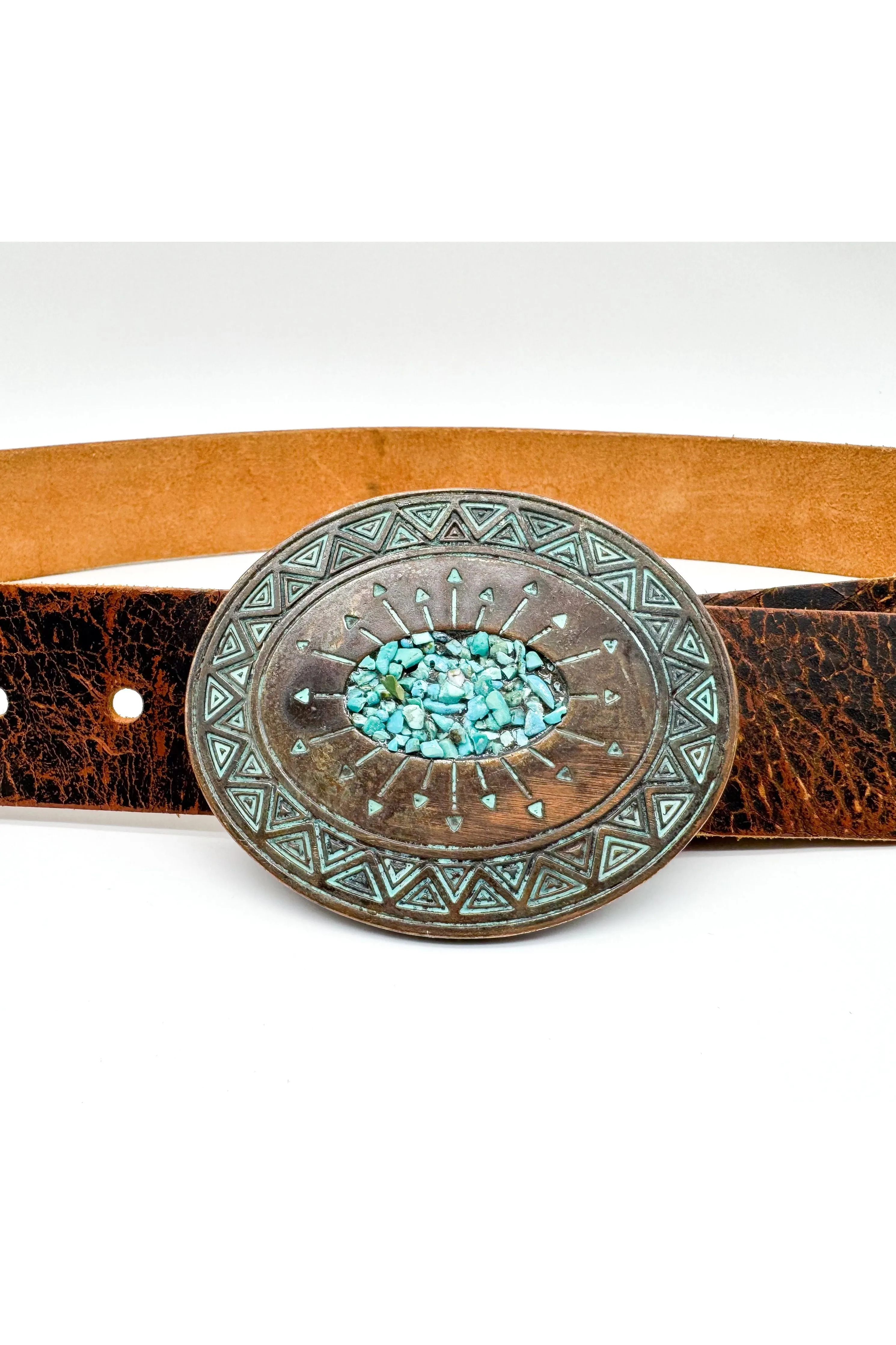 Streets Ahead Madison Western Distressed Leather Belt 24115 | Rust/Patina Buckle