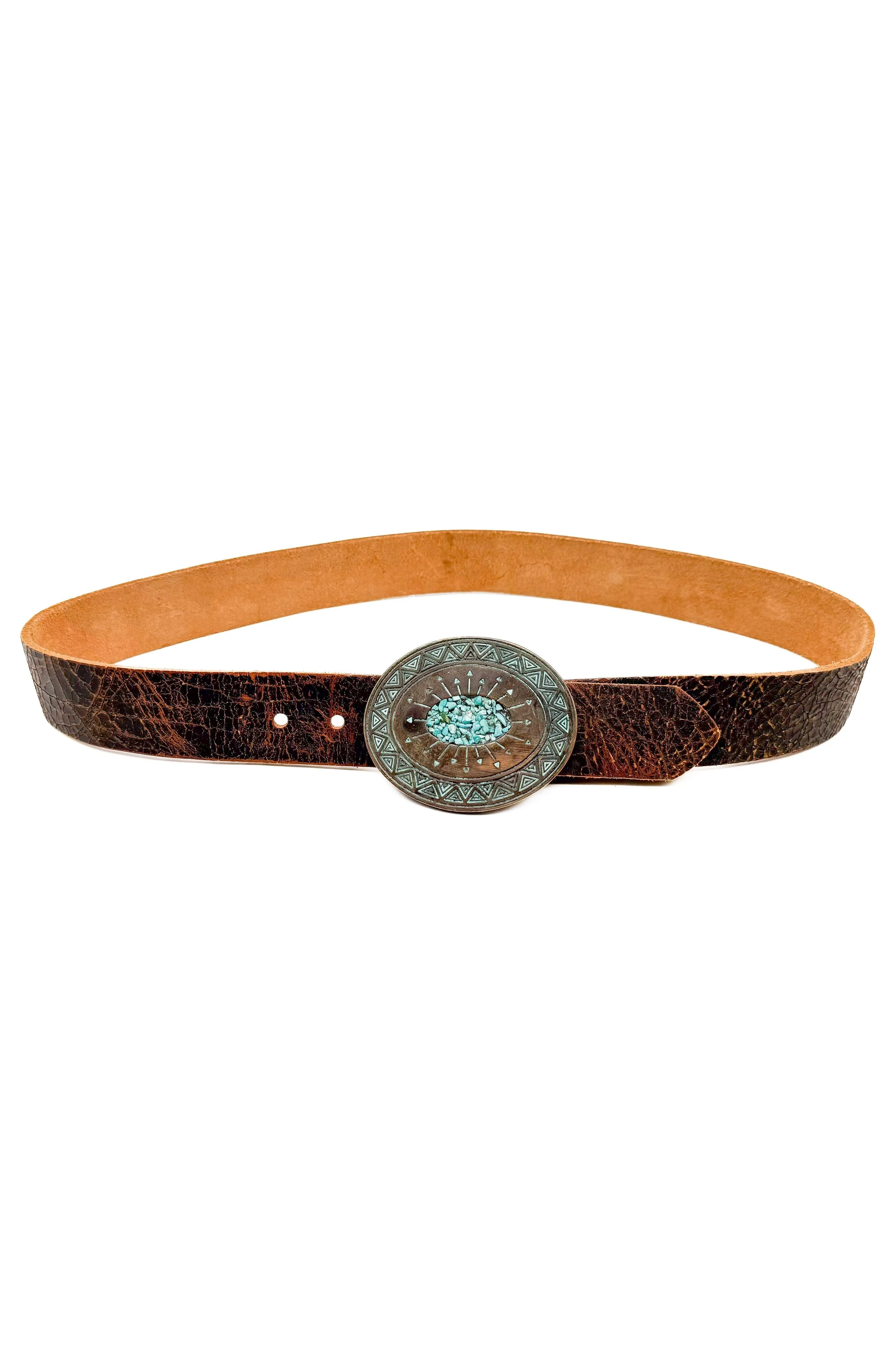 Streets Ahead Madison Western Distressed Leather Belt 24115 | Rust/Patina Buckle