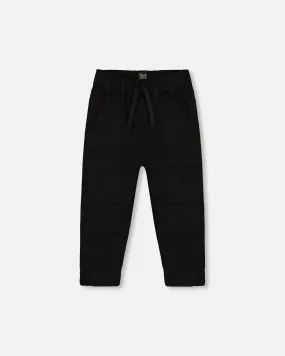 Stretch Twill Pleated Knee Jogger Pants Black