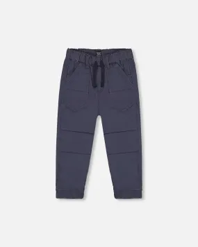 Stretch Twill Pleated Knee Jogger Pants Dark Grey