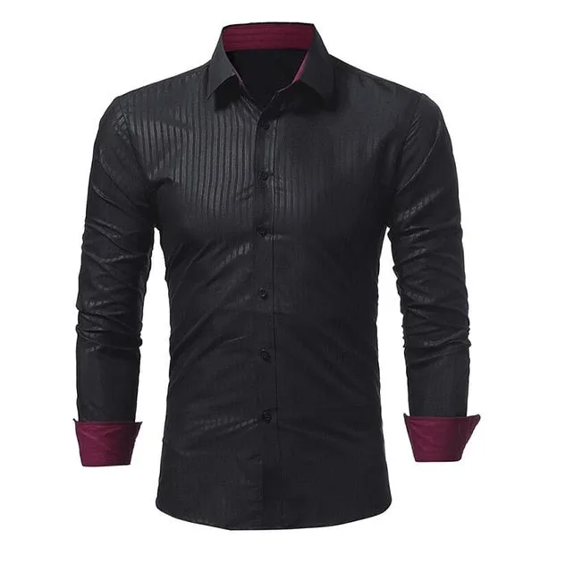 Striped Men Slim Fit Long Sleeves Dress Shirt