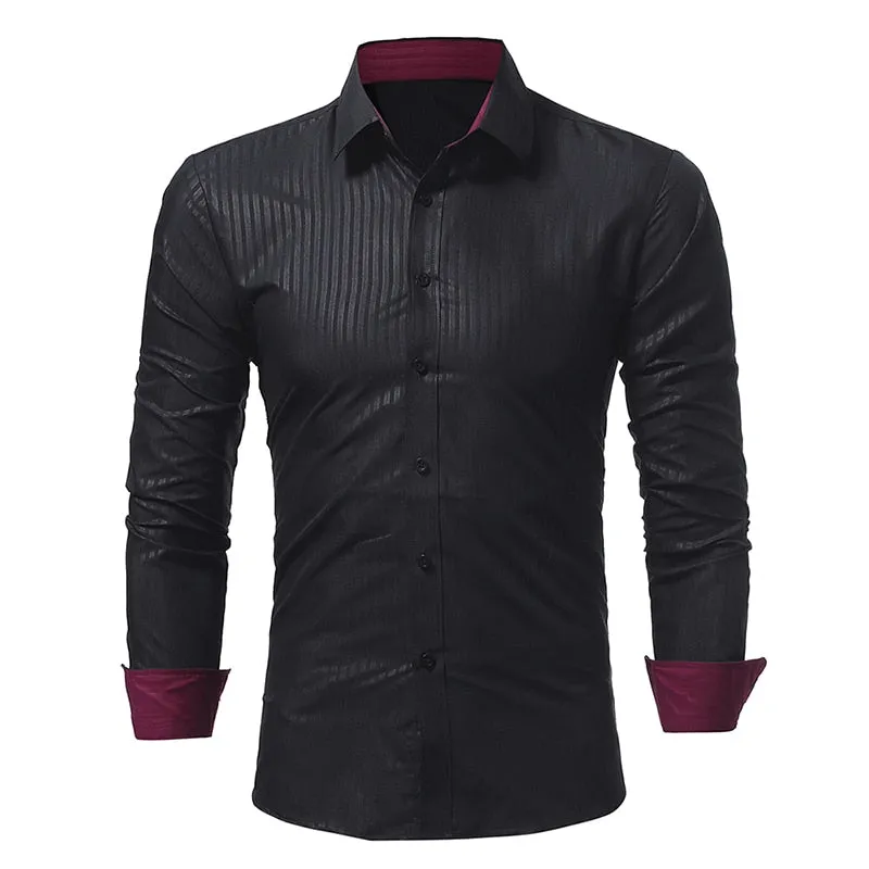 Striped Men Slim Fit Long Sleeves Dress Shirt