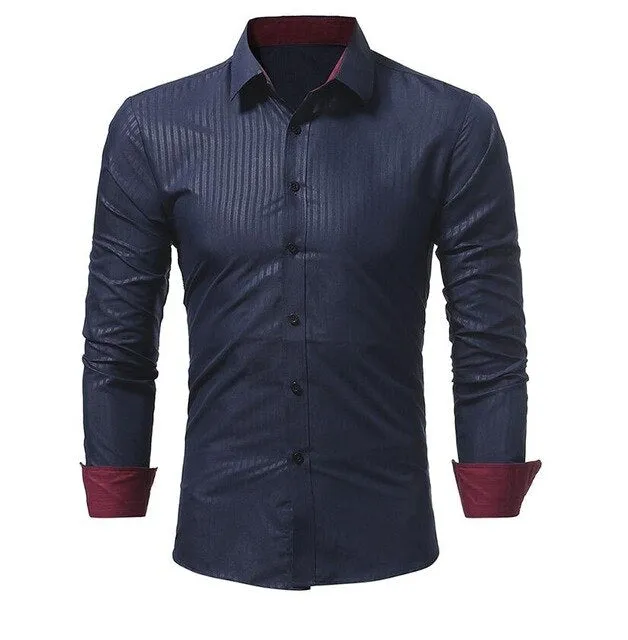 Striped Men Slim Fit Long Sleeves Dress Shirt