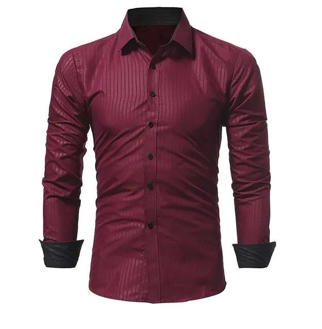 Striped Men Slim Fit Long Sleeves Dress Shirt