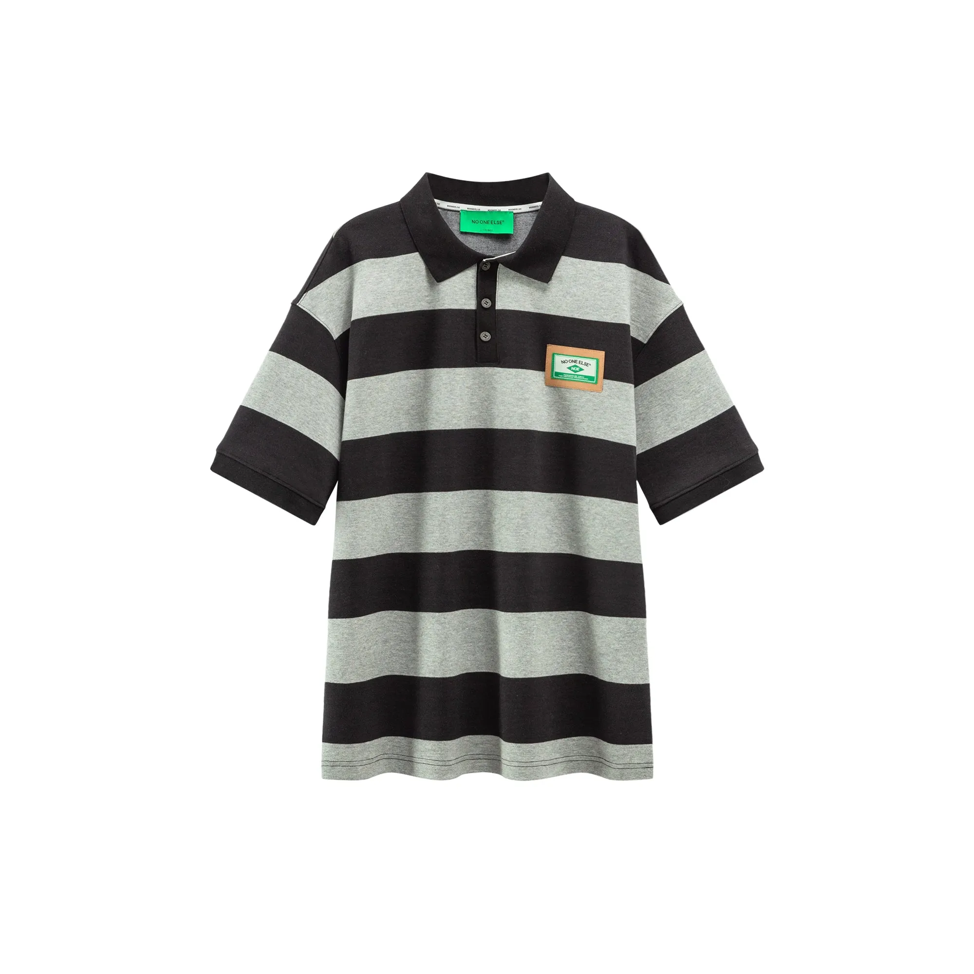 Striped Polo Neck Loose T-Shirt