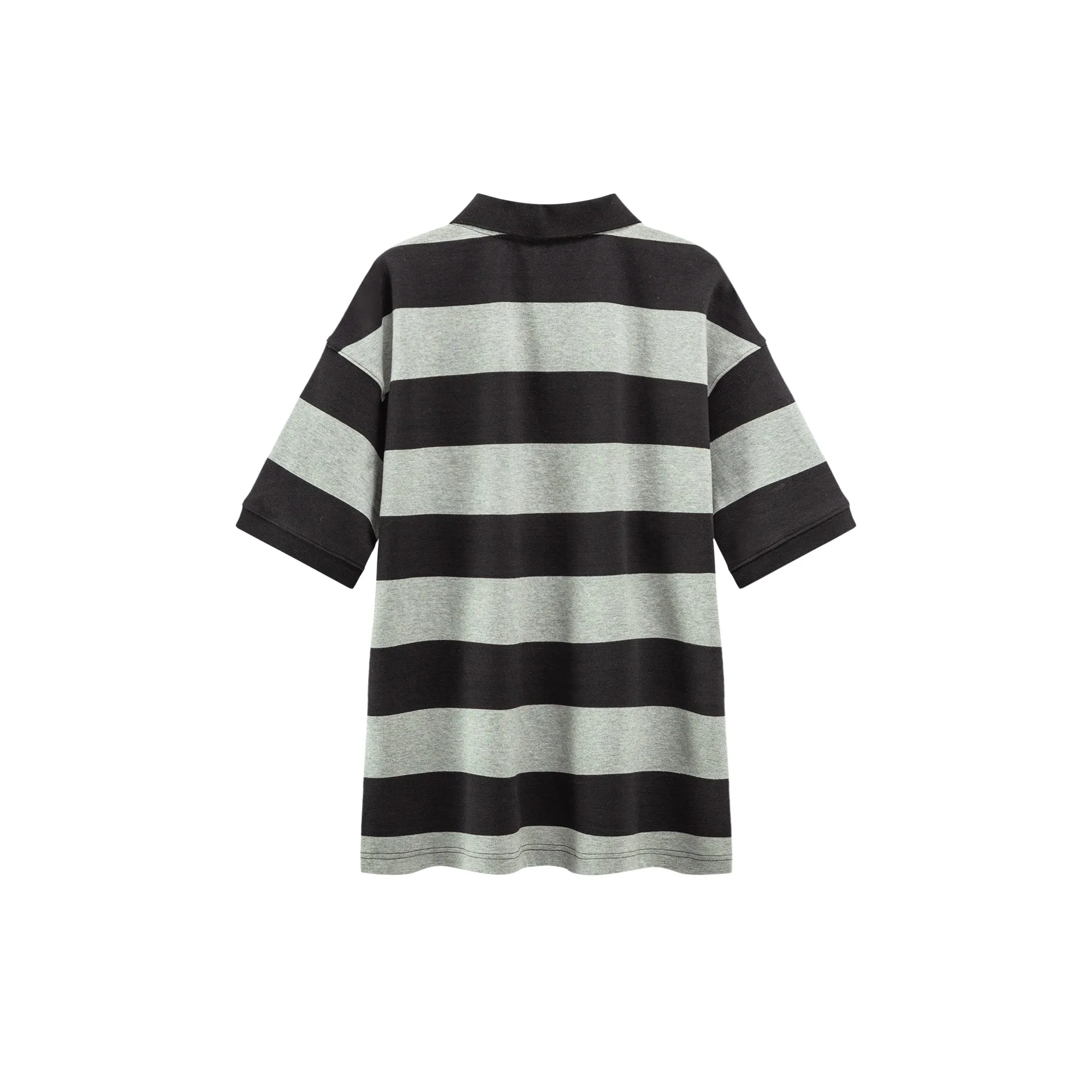 Striped Polo Neck Loose T-Shirt