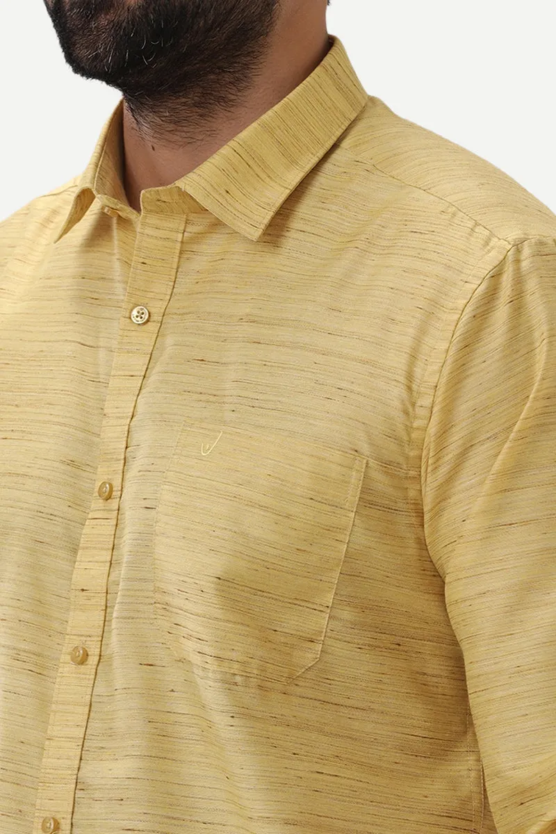 Swaraj - Peach Yellow Silk Shirts For Men | Uathayam