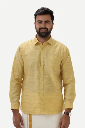 Swaraj - Peach Yellow Silk Shirts For Men | Uathayam