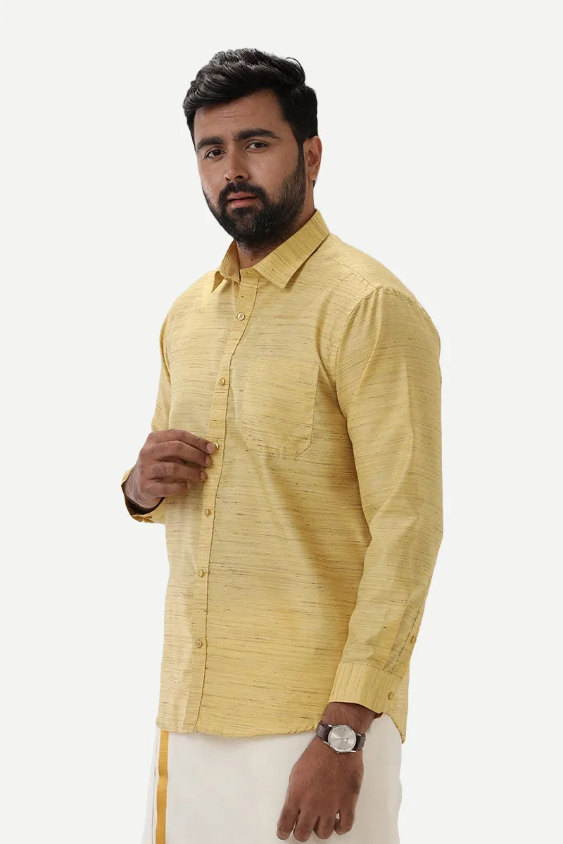 Swaraj - Peach Yellow Silk Shirts For Men | Uathayam