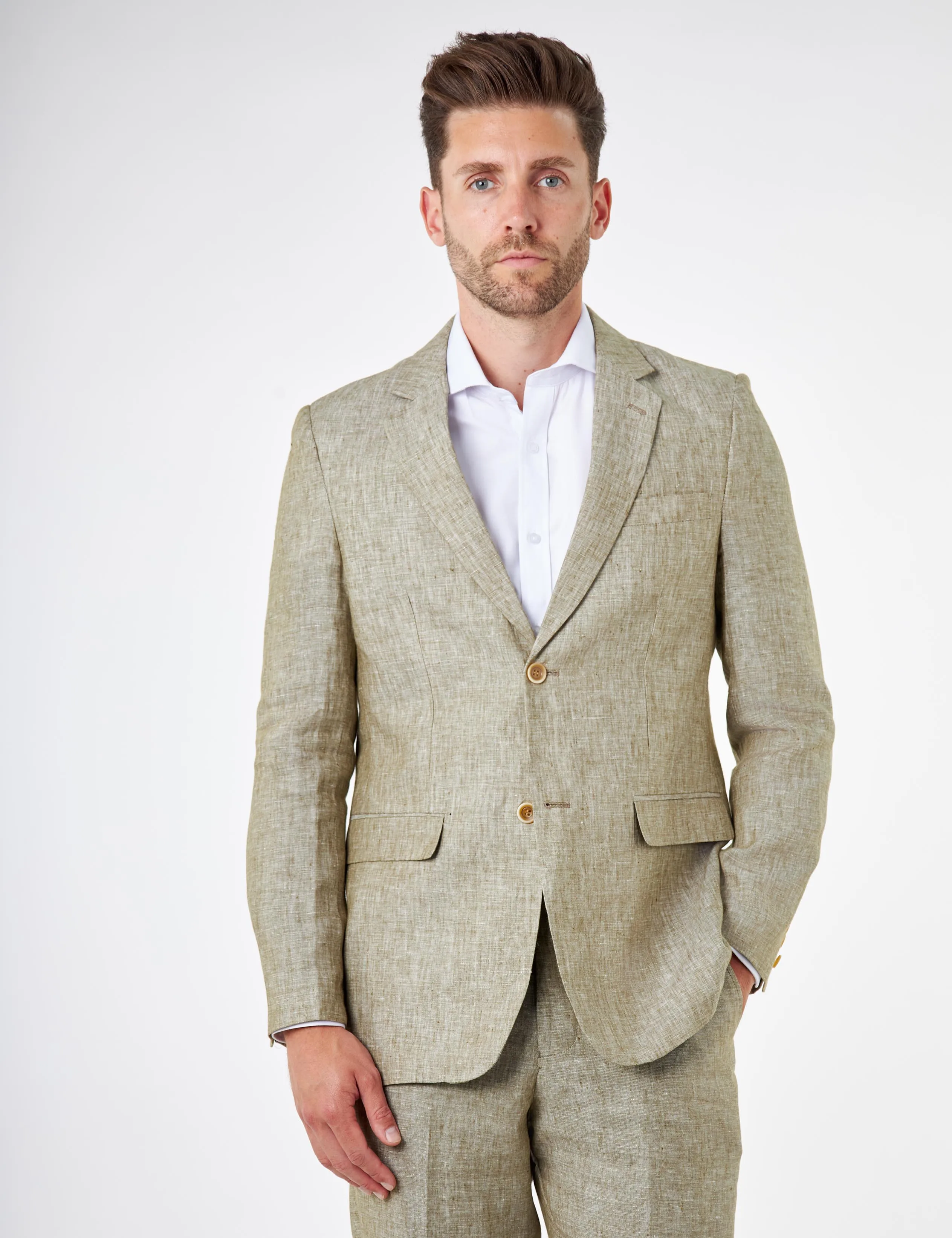 Tailored Fit Sage Green 100% Linen 2 Piece Suit