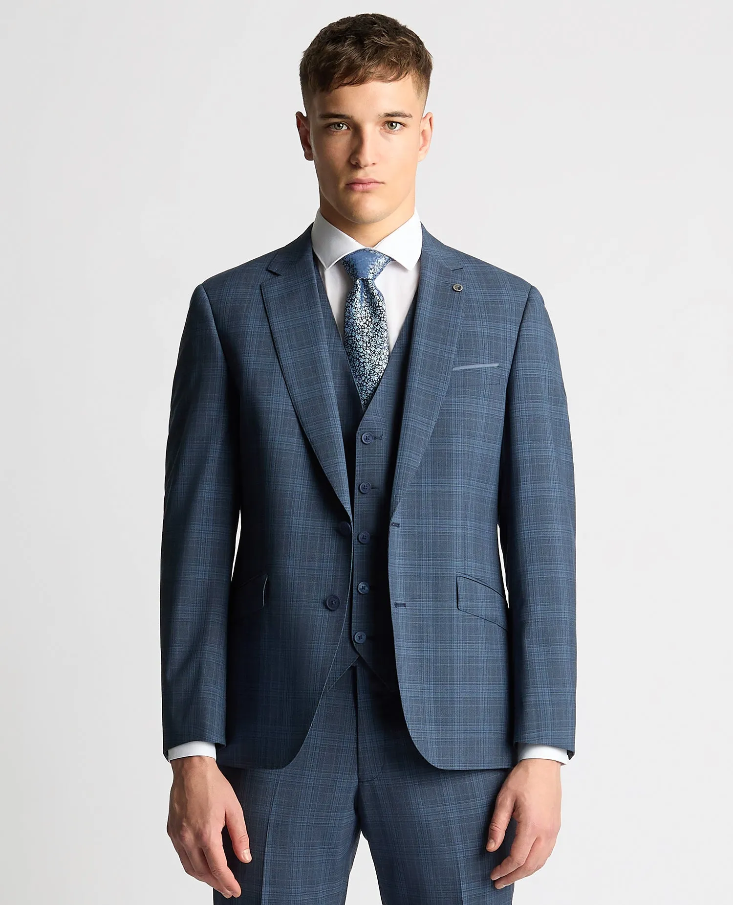 Tapered Fit Checked Wool Blend Mix and Match Suit Jacket