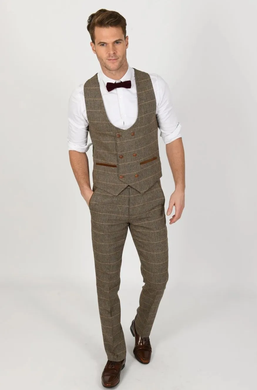 Ted Tan Tweed Check Double Breasted Waistcoat | Check Waistcoat | Wedding Wear | Office Wear