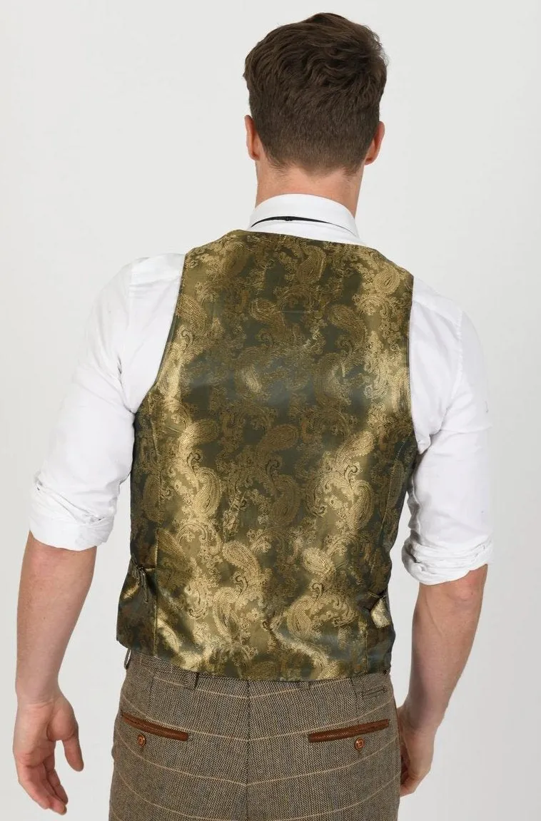 Ted Tan Tweed Check Double Breasted Waistcoat | Check Waistcoat | Wedding Wear | Office Wear