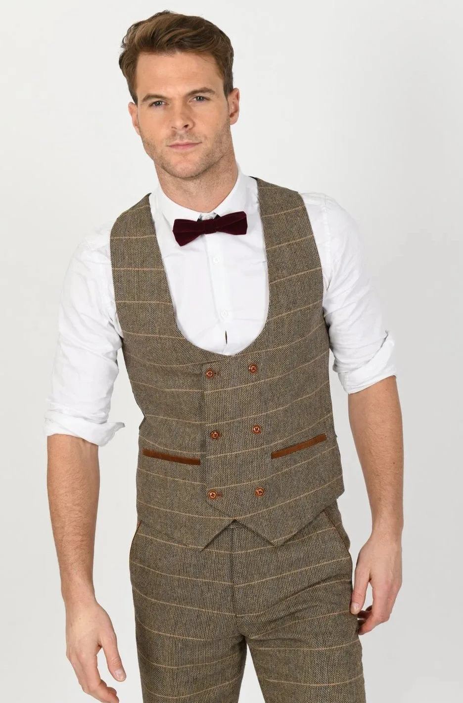 Ted Tan Tweed Check Double Breasted Waistcoat | Check Waistcoat | Wedding Wear | Office Wear