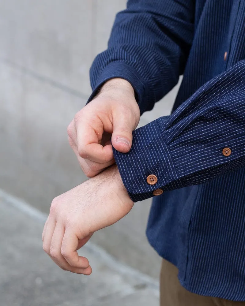 ToK Shirt, Long Sleeve Button-Up, Indigo with Thin Light Blue Shima