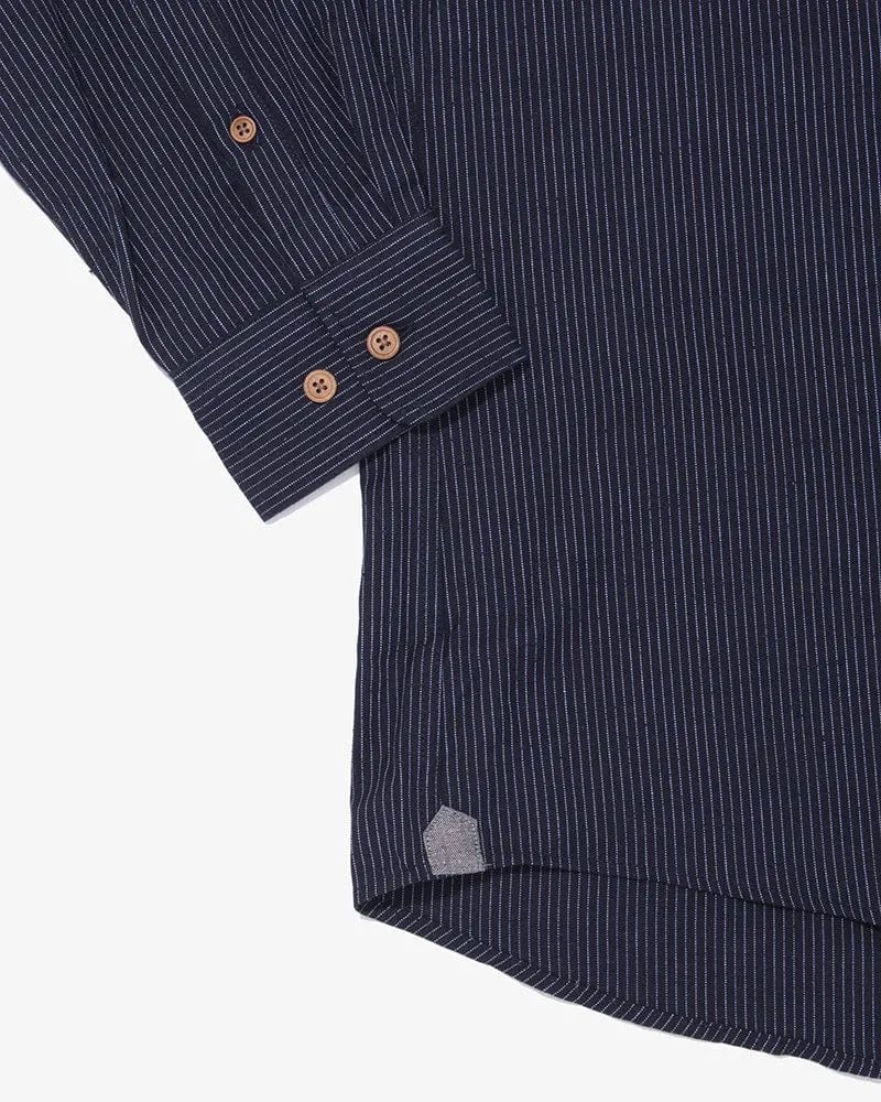 ToK Shirt, Long Sleeve Button-Up, Indigo with Thin Light Blue Shima