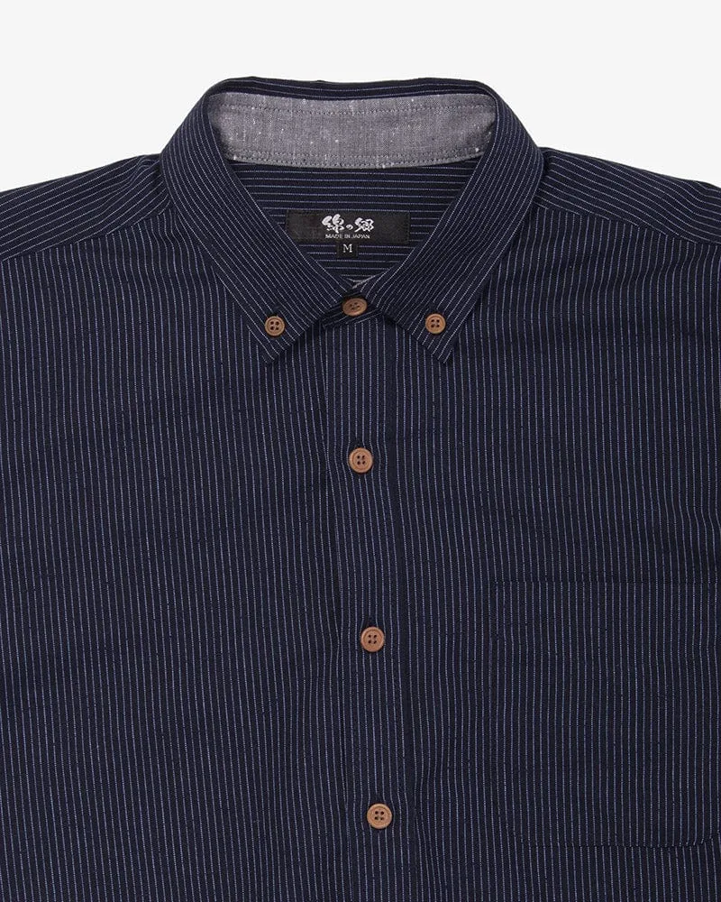 ToK Shirt, Long Sleeve Button-Up, Indigo with Thin Light Blue Shima