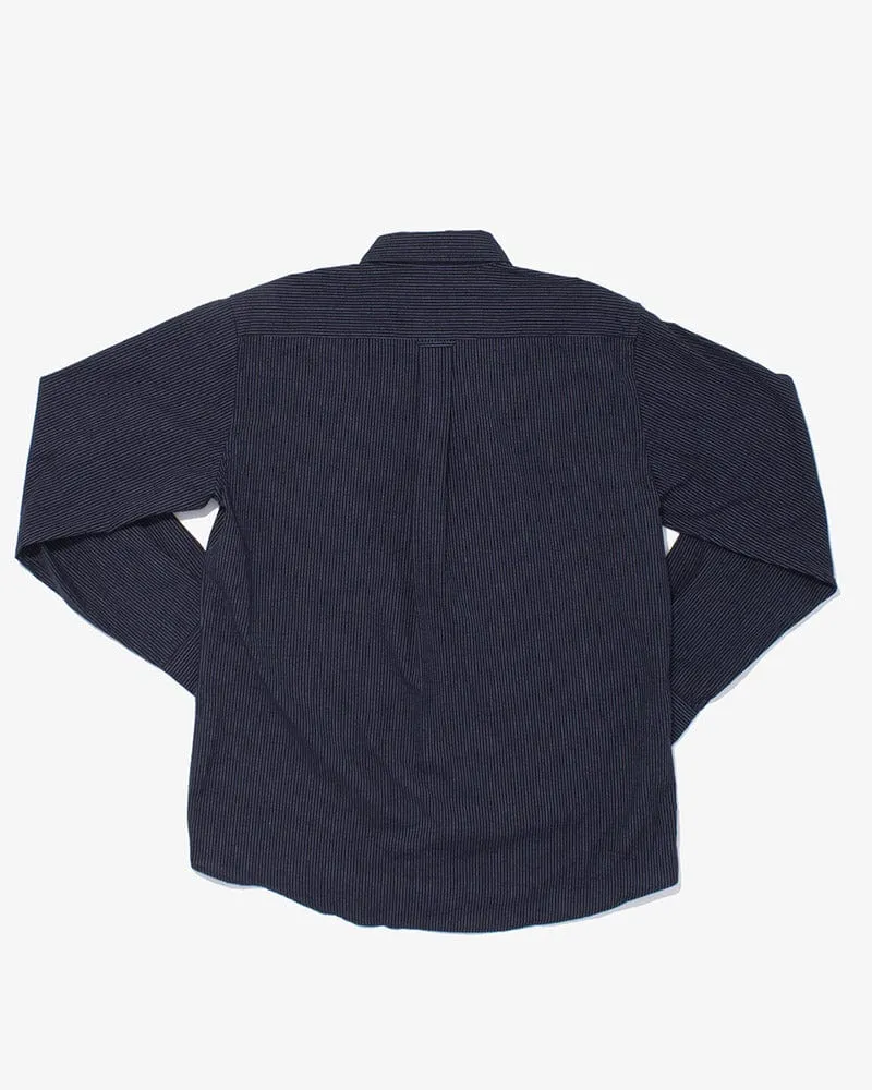 ToK Shirt, Long Sleeve Button-Up, Indigo with Thin Light Blue Shima