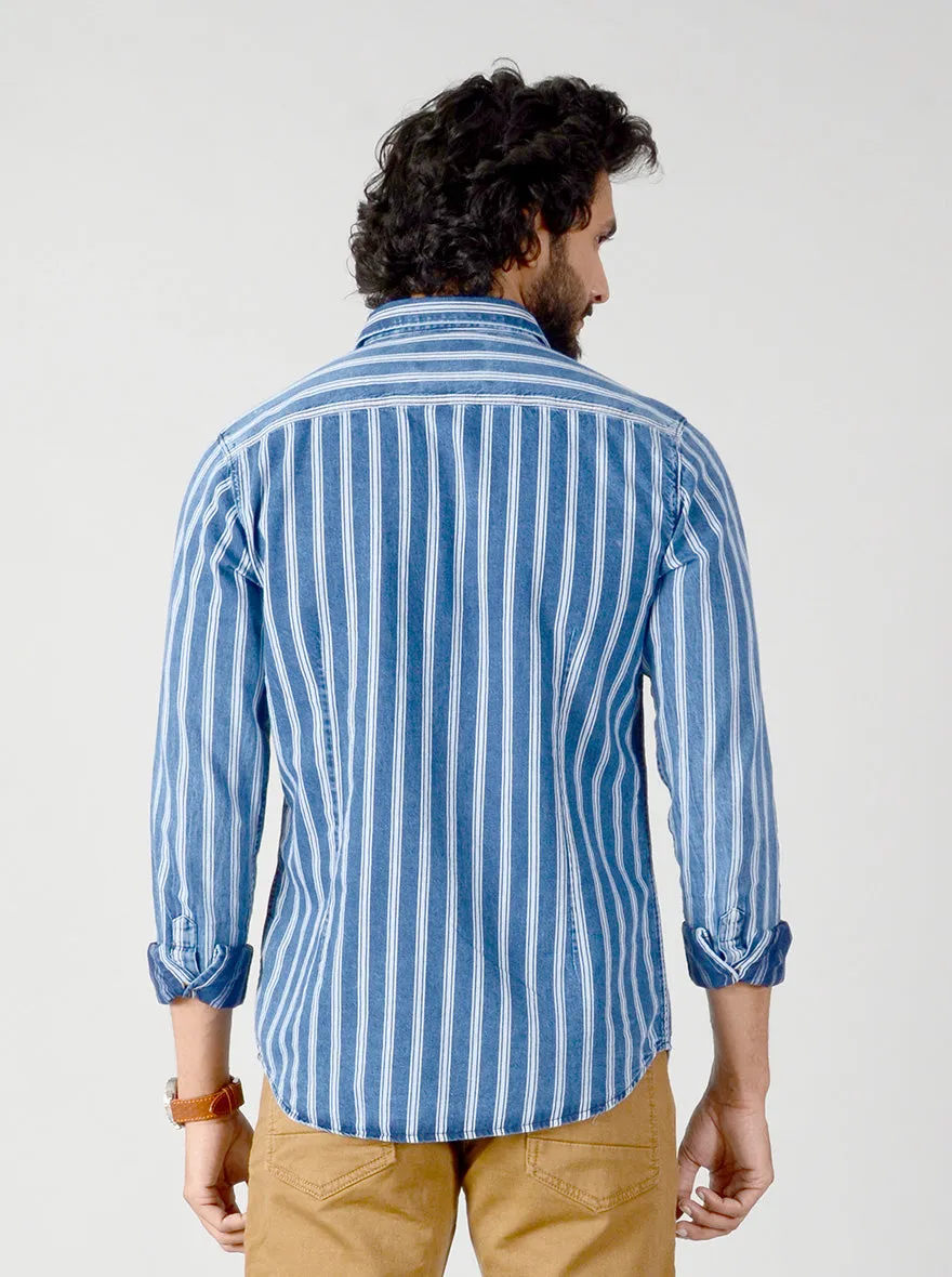 True Blue Striped Slim Fit Casual Shirt | JadeBlue