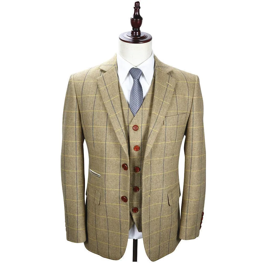 Tweed Herringbone Retro Men's Suit 3-Piece Wool Suit