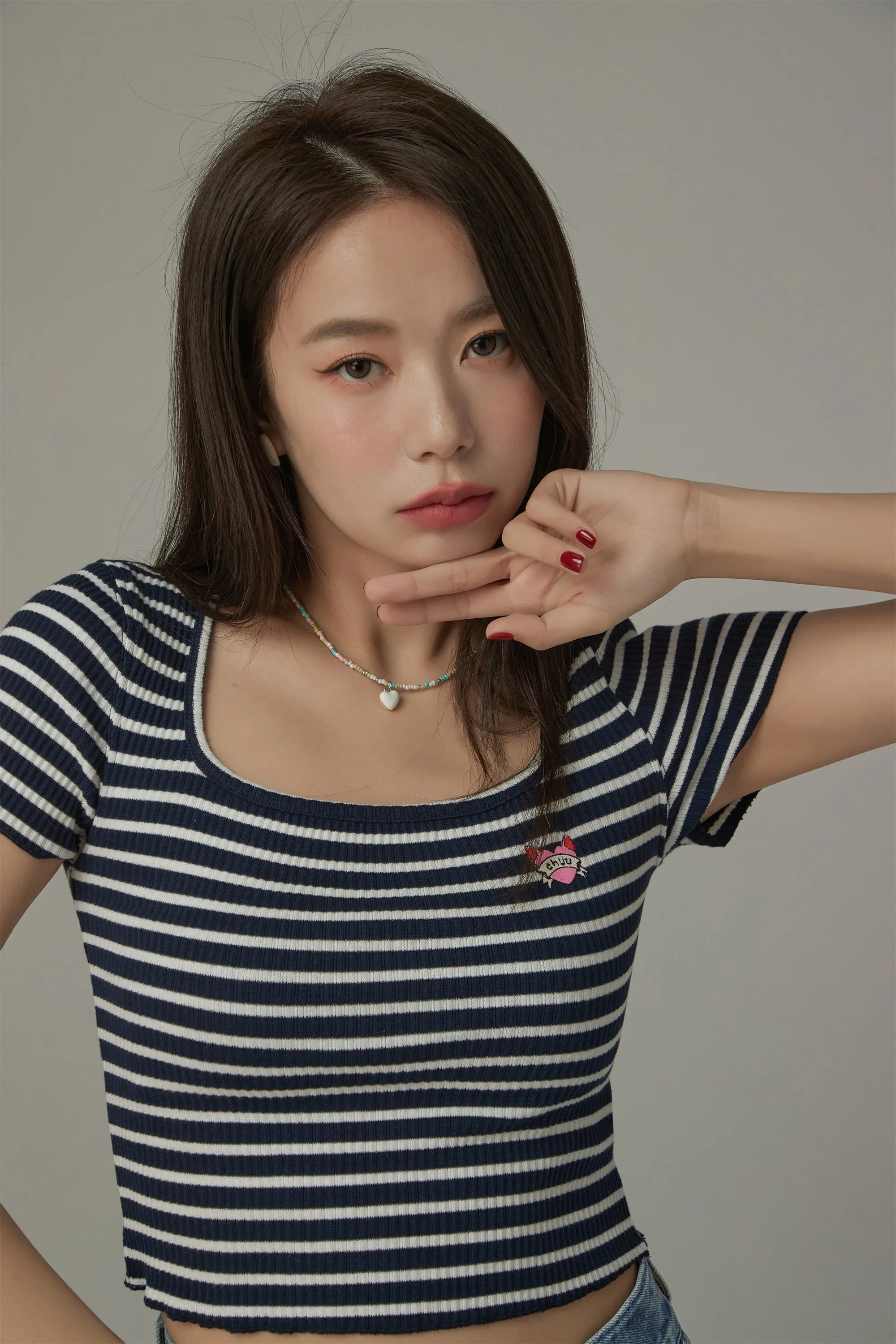 U-Neck Striped Cropped T-Shirt