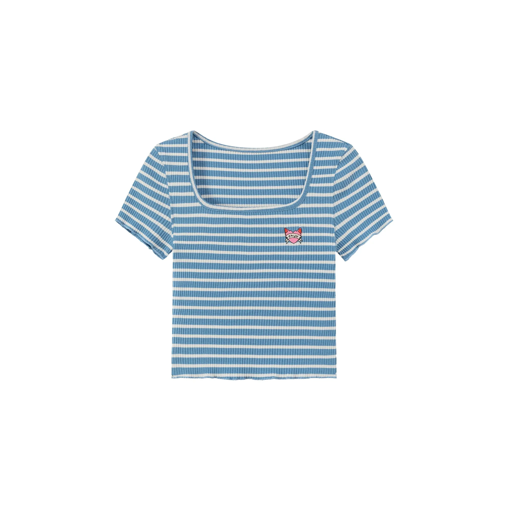 U-Neck Striped Cropped T-Shirt