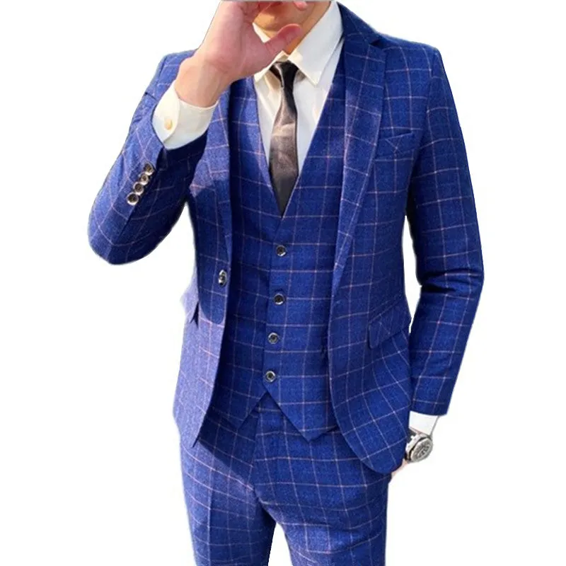 West Louis™ Designer Business Acetate Plaid Slim 3 Piece Suit