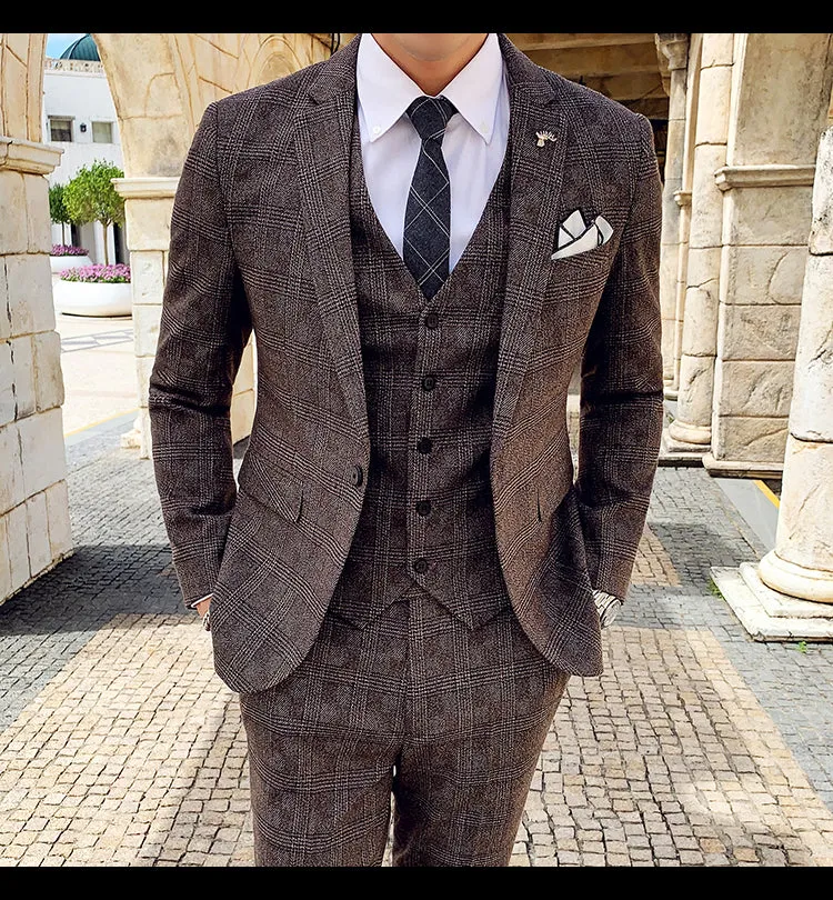 West Louis™ Tailored Viscose Elegant Plaid British 3 Piece Suit