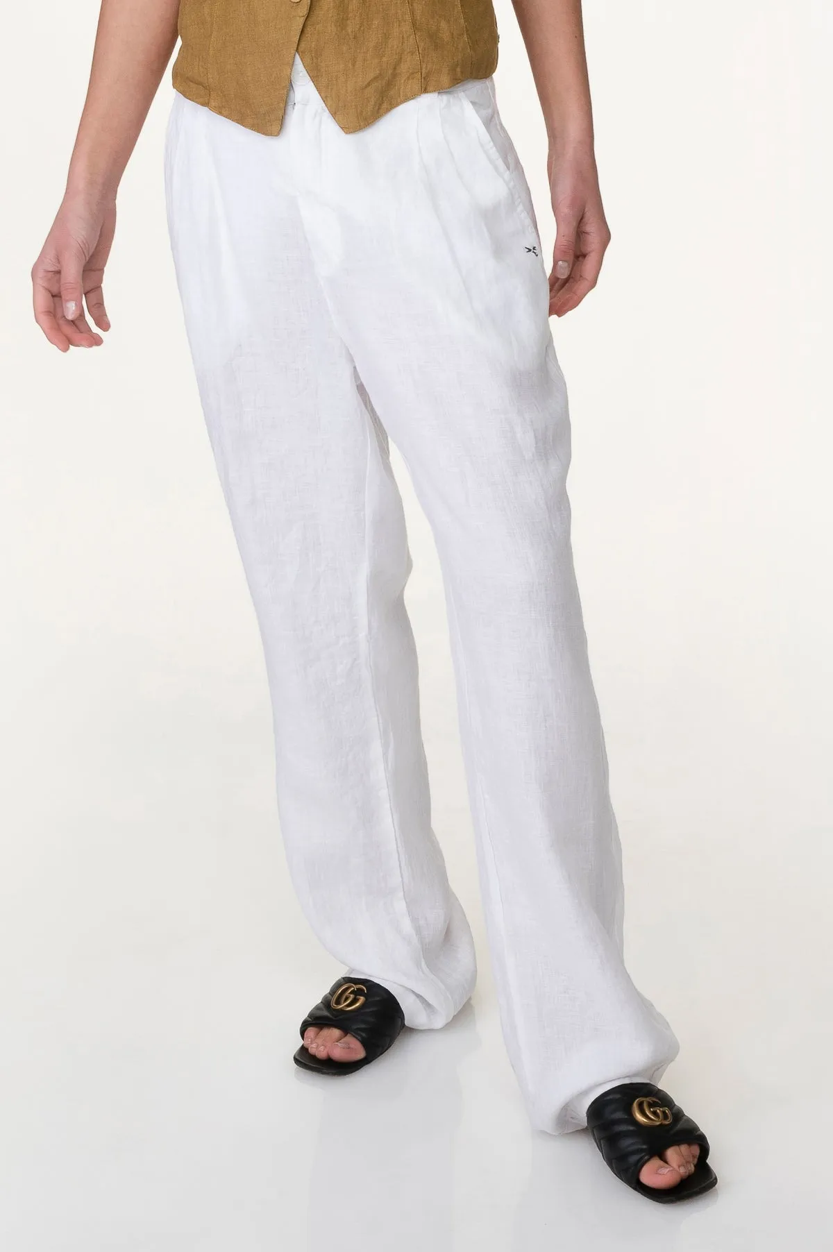 White Washed Linen Pleated Front Pants