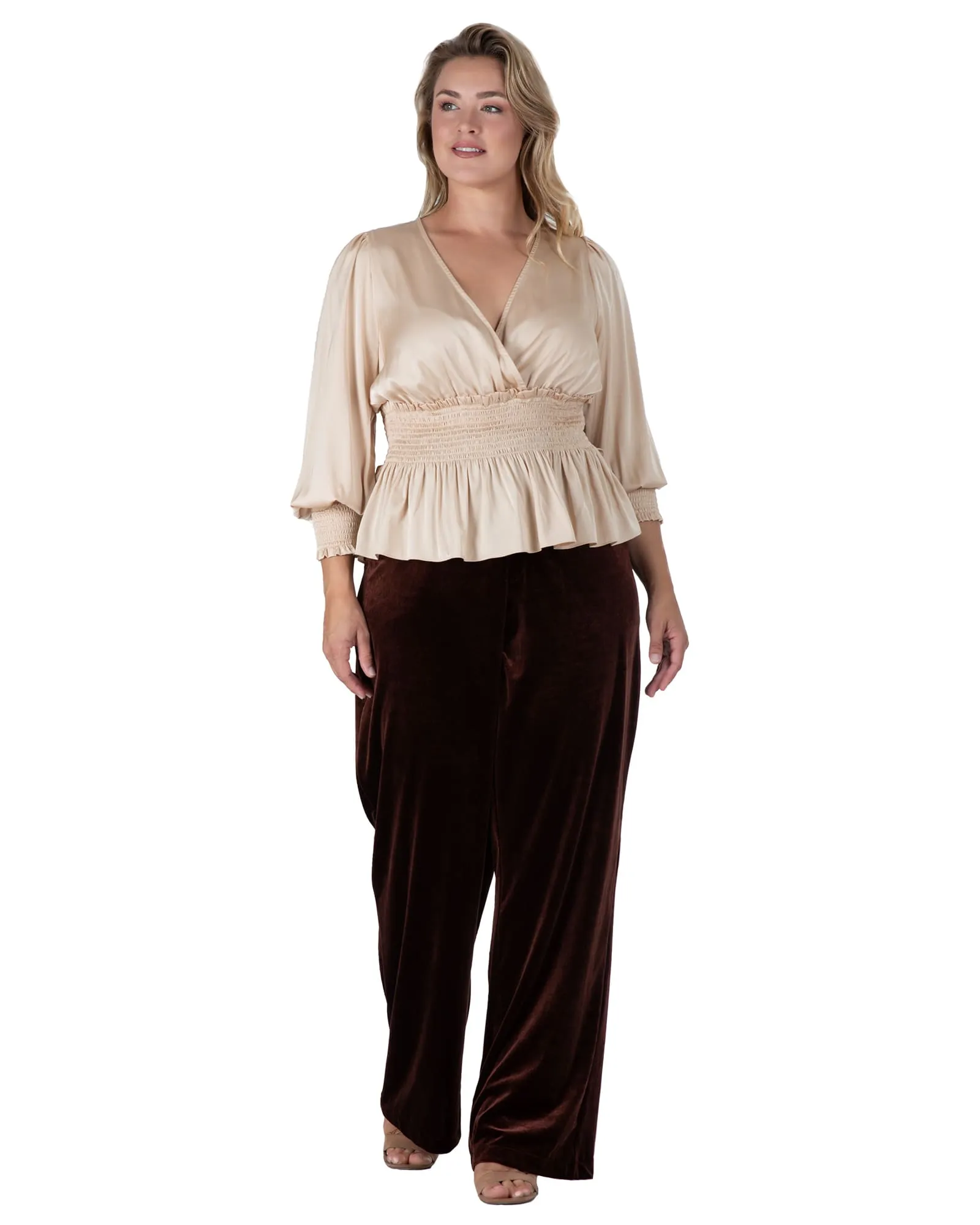 Women's Pleated Velvet High-Waisted Flare Pants | Brown