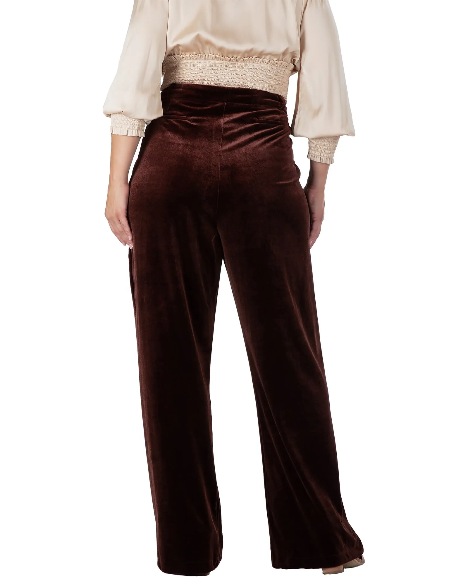 Women's Pleated Velvet High-Waisted Flare Pants | Brown