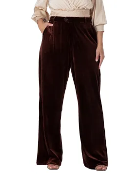 Women's Pleated Velvet High-Waisted Flare Pants | Brown