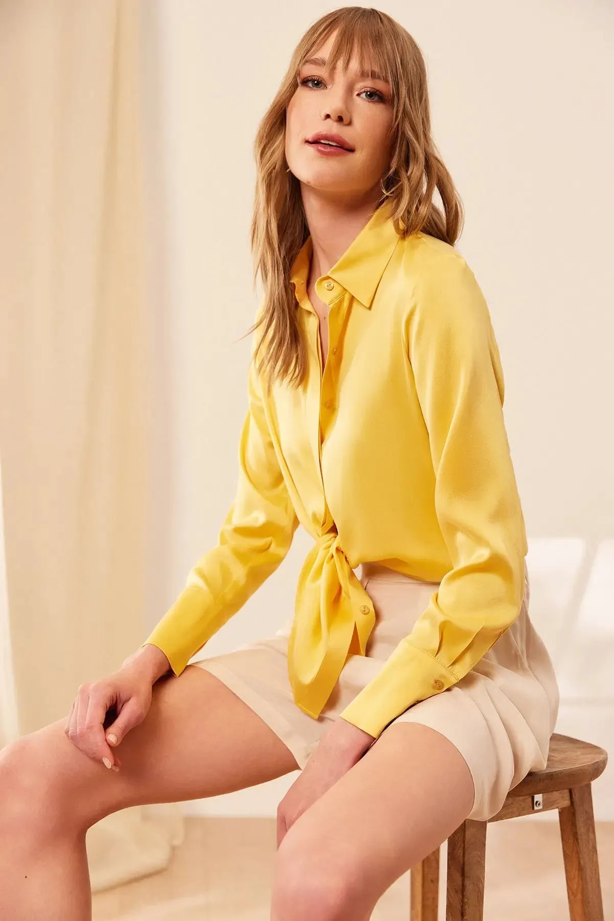 Yellow Pure Silk Audrey Women's Shirt