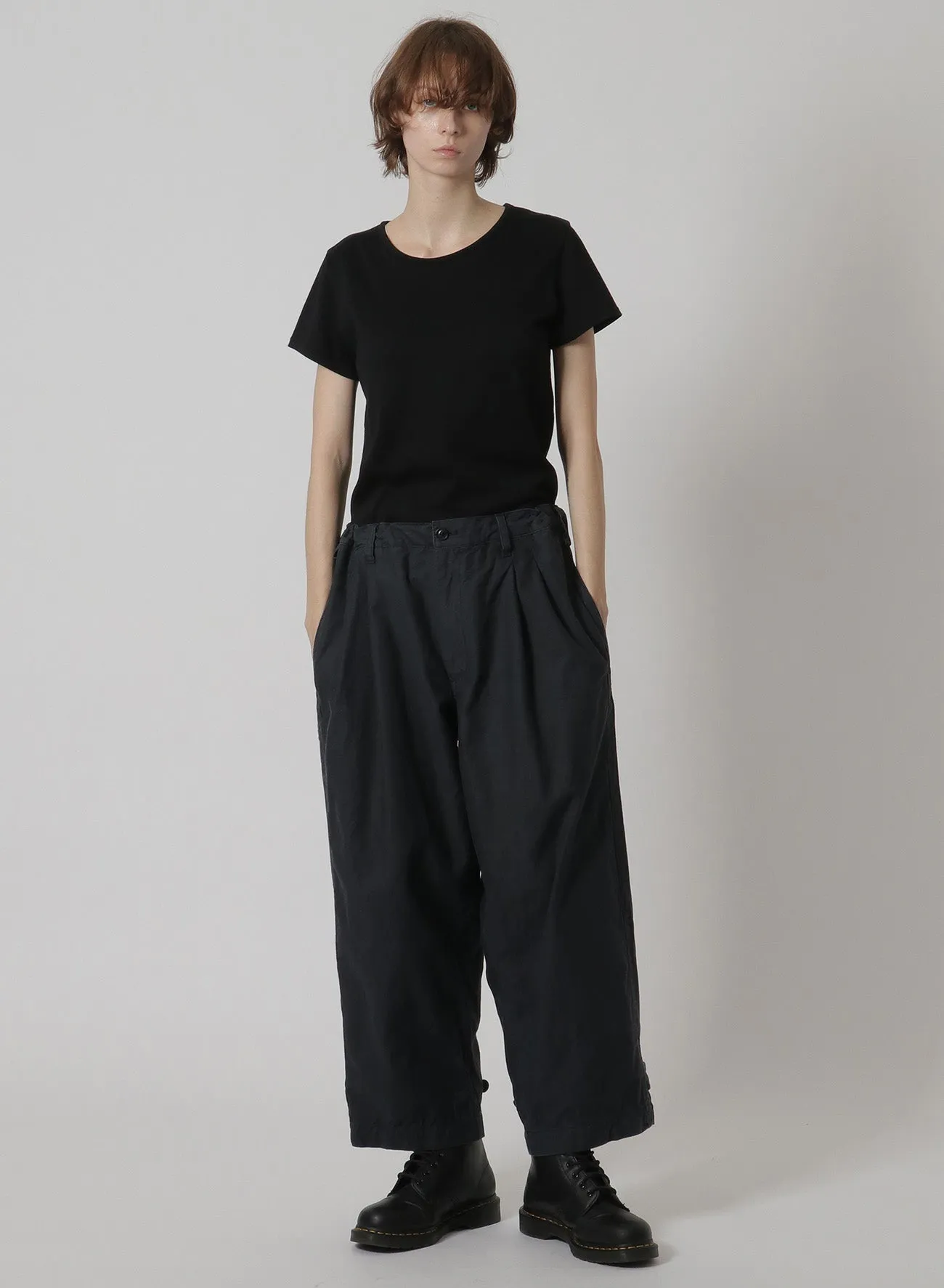 [Y's-Black Name]BACKSIDE SULFURIZATION SATIN 2 TUCK PANTS WITH WAIST BELT