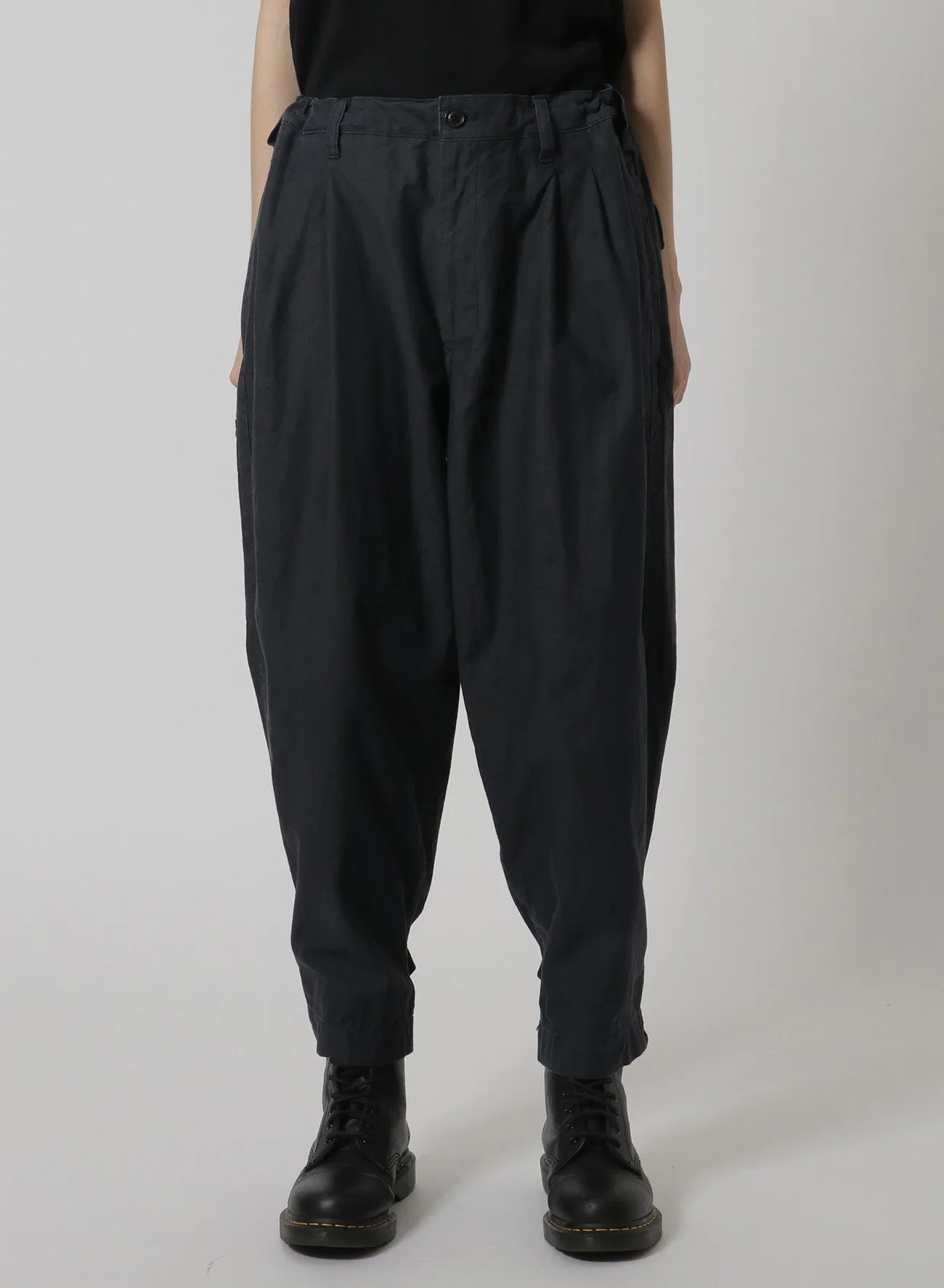 [Y's-Black Name]BACKSIDE SULFURIZATION SATIN 2 TUCK PANTS WITH WAIST BELT